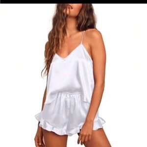 Silk Cami Pajama Set with Lace Trim